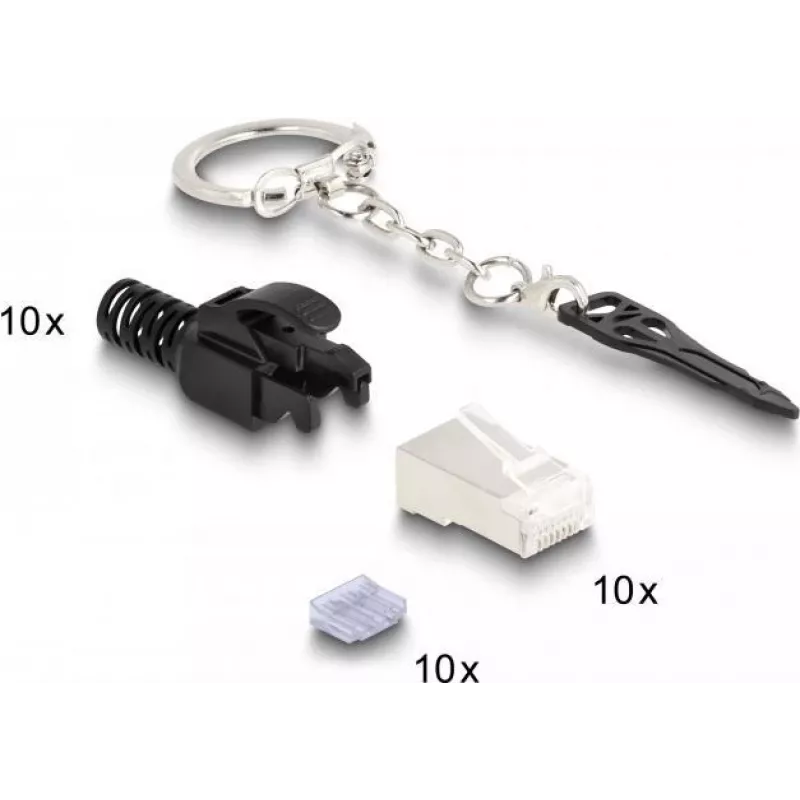 DeLOCK RJ45 modulinis kištukas Cat.6A užrakinamas 10 vnt. rinkinys Juodas Metalinis Vyriškas