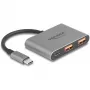 USB šakotuvas DELOCK 64337 — USB 3.2 Gen 2 Type-C priegloba, 3 prievadai (Type-C + 2× Type-A), 10 Gbit/s, pilkas, metalinis korpusas