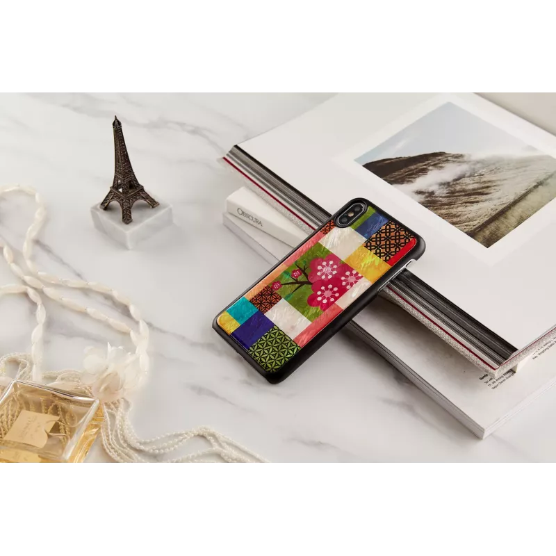 Apsauginis išmaniojo telefono dėklas iKins, skirtas iPhone XS Max — vyšnių žiedų raštas, juodas