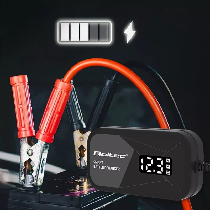 Baterijų įkroviklis QOLTEC 52492 12V 2A su mikroprocesoriniu valdymu ir elementų regeneracija