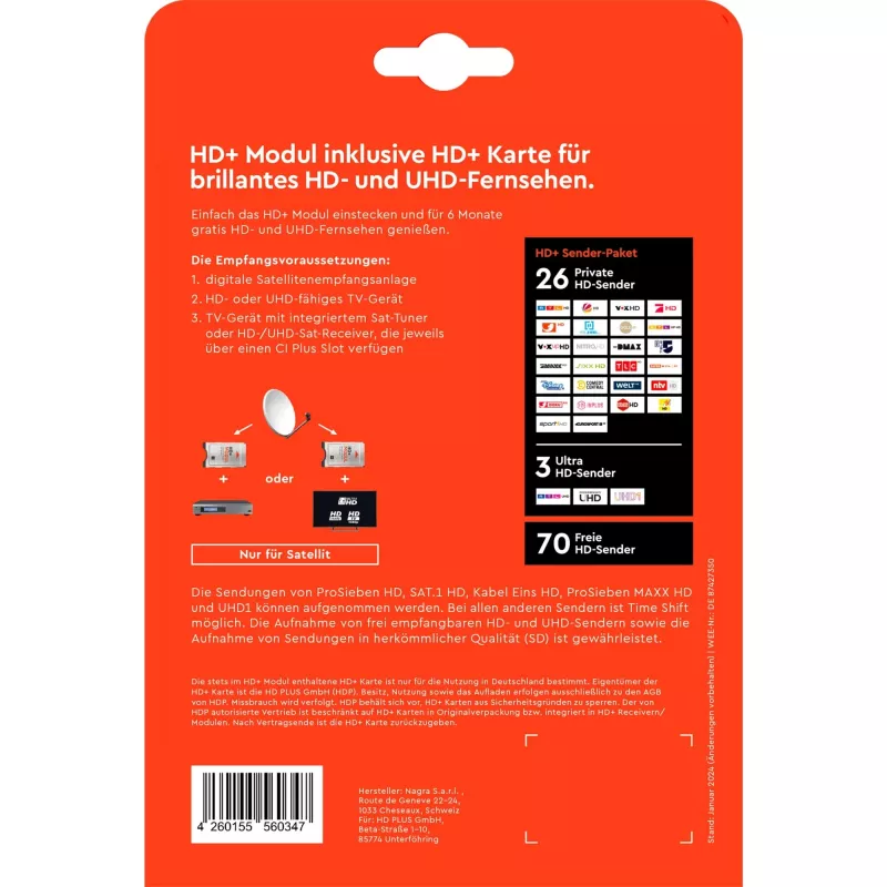 HD plus HD+ Modul inkl. 6 Monate HD+ Sender-Paket