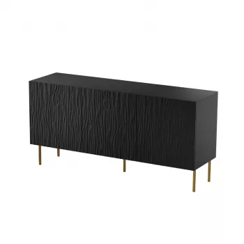 Komoda cama meble JUNGLE 1520×405×745 mm matinė juoda su auksinėmis kojelėmis, medžio drožlių plokštė