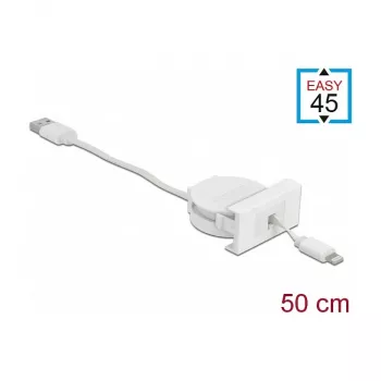 Laidas DeLOCK Easy 45 modulis USB 2.0 ištraukiamas laidas USB Type-A į 8 Pin Lightning moteriška balta