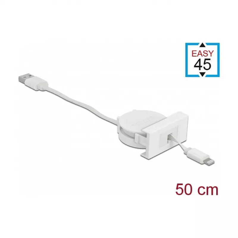 Laidas DeLOCK Easy 45 modulis USB 2.0 ištraukiamas laidas USB Type-A į 8 Pin Lightning moteriška balta