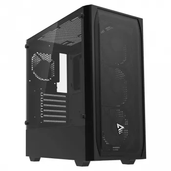 Kompiuterio korpusas SAVIO Noctis Flow — Cube Mini‑ITX/Micro‑ATX/ATX, 3x120mm priekyje, 1x120mm gale, 2x3.5 colio + 3x2.5 colio lizdai, grūdintas stiklas
