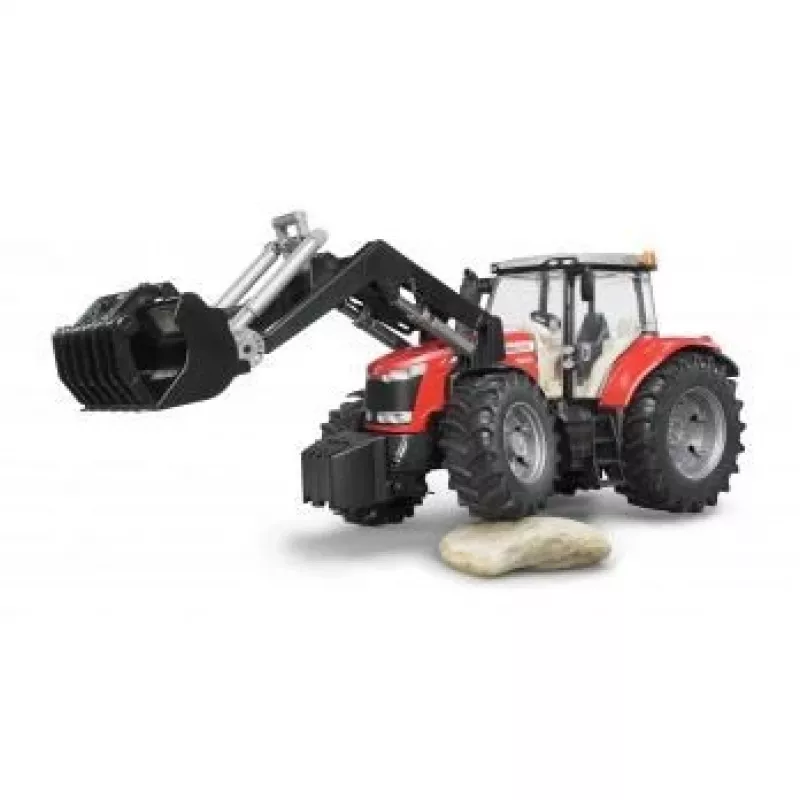 Žaislinis traktorius BRUDER Massey Ferguson 7624 su priekiniu krautuvu, raudonos spalvos, nuo 3 metų amžiaus