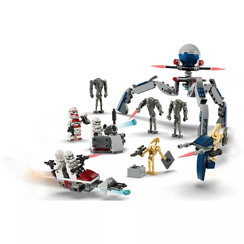 LEGO Star Wars klonų karių ir mūšio droidų mūšio paketas statybiniai žaislai vaikams su greitaeigiu motociklu, transporto priemone, 4 mini figūrėlėmis ir 5 figūromis, dovana berniukams