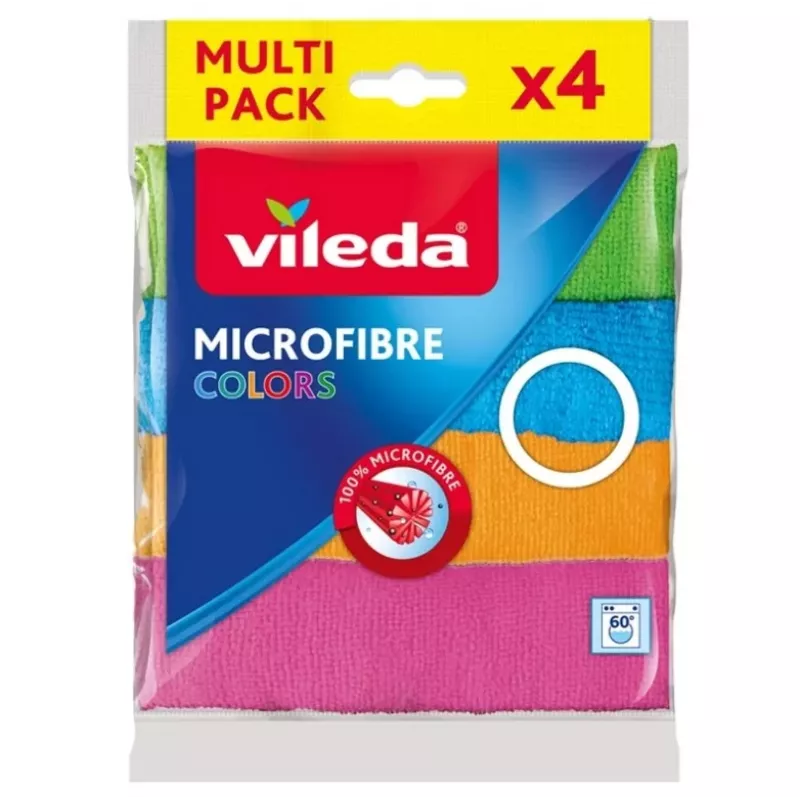 Mikropluošto valymo šluostė VILEDA 4 vnt., oranžinė, 380×360 mm, poliesteris 80 % / poliamidas 20 %, skalbiama mašina