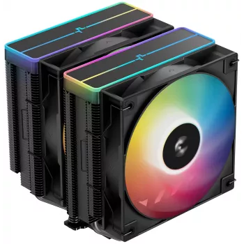 Oro aušintuvas DeepCool AG620 BK ARGB V2 — 120 mm dvigubas ventiliatorius, 6 šilumos vamzdeliai, LGA 1700/AM4/AM5 palaikymas, juodas
