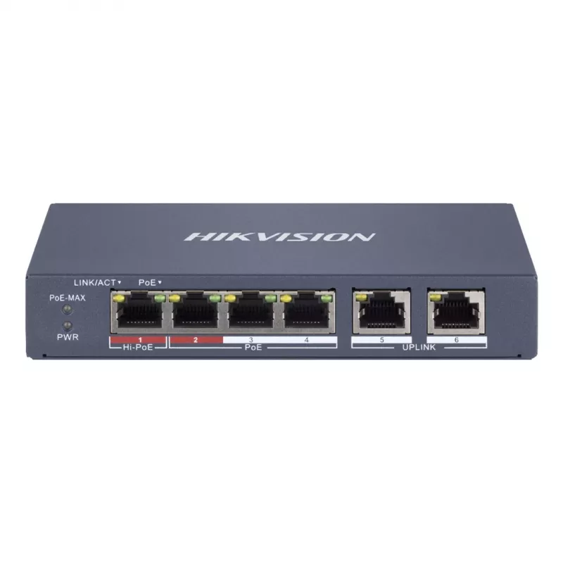 Valdomas komutatorius Hikvision DS-3E1106HP-EI 6 prievadų PoE Fast Ethernet