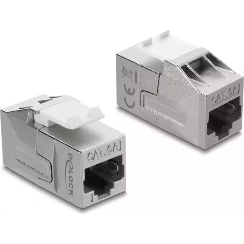 Keystone modulis DELOCK 91122 — plokščias RJ-45 įdėklas, sidabrinis/baltas, 16×32,8×20 mm