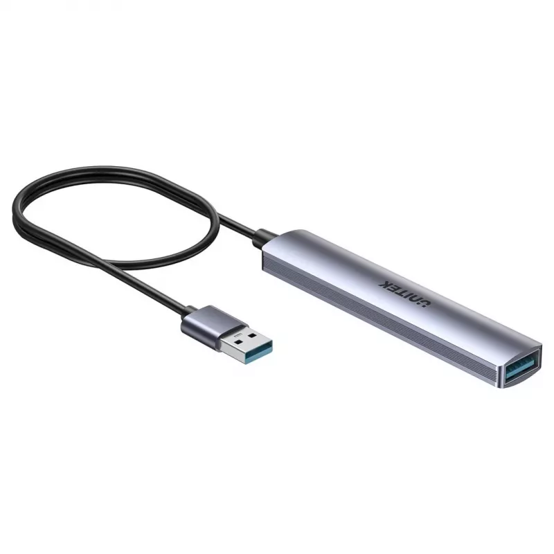 USB šakotuvas Unitek H1208CGY01 — 4 prievadų USB 3.0 (5 Gbps), suderinamas atgal su USB 2.0, aliuminis
