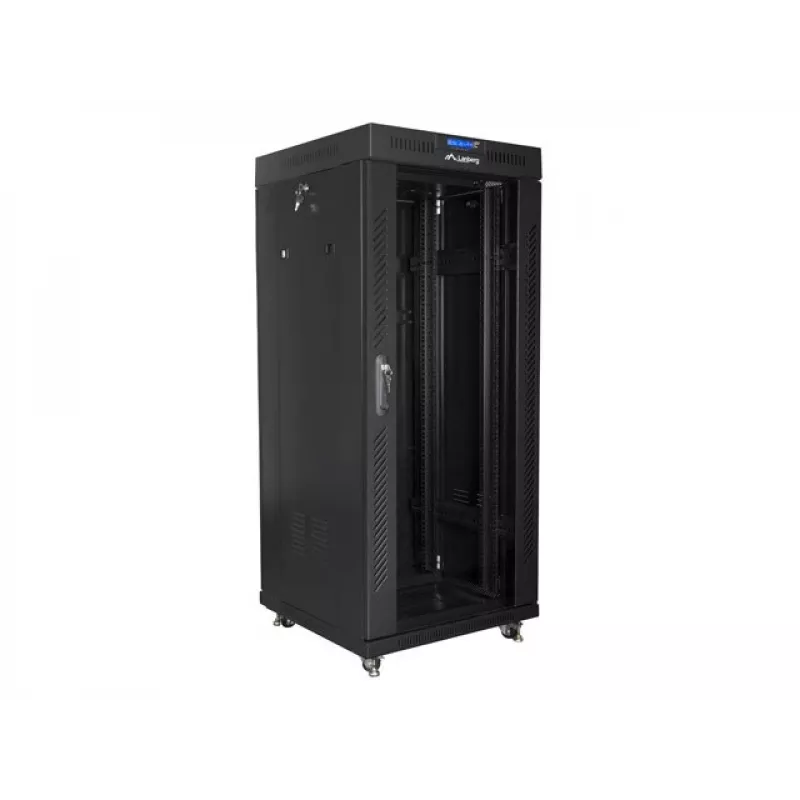 LANBERG FF01-6627-12BL laisvai pastatoma spinta 19 colių 27U 600x600 mm stiklinėmis durelėmis, 800 kg talpa