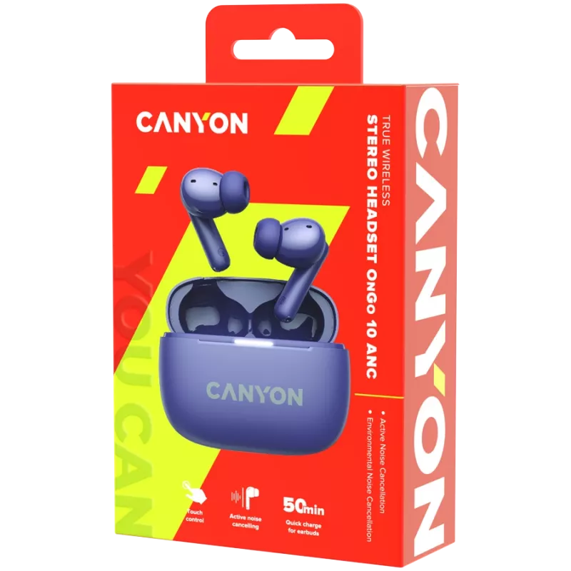 CNS-TWS10PL ausinės ir headsetas, True Wireless Stereo (TWS), į ausį, skambučiams/muzikai/sportui/kasdieniam naudojimui, USB Type-C, Bluetooth, violetinė (CNS-TWS10PL)