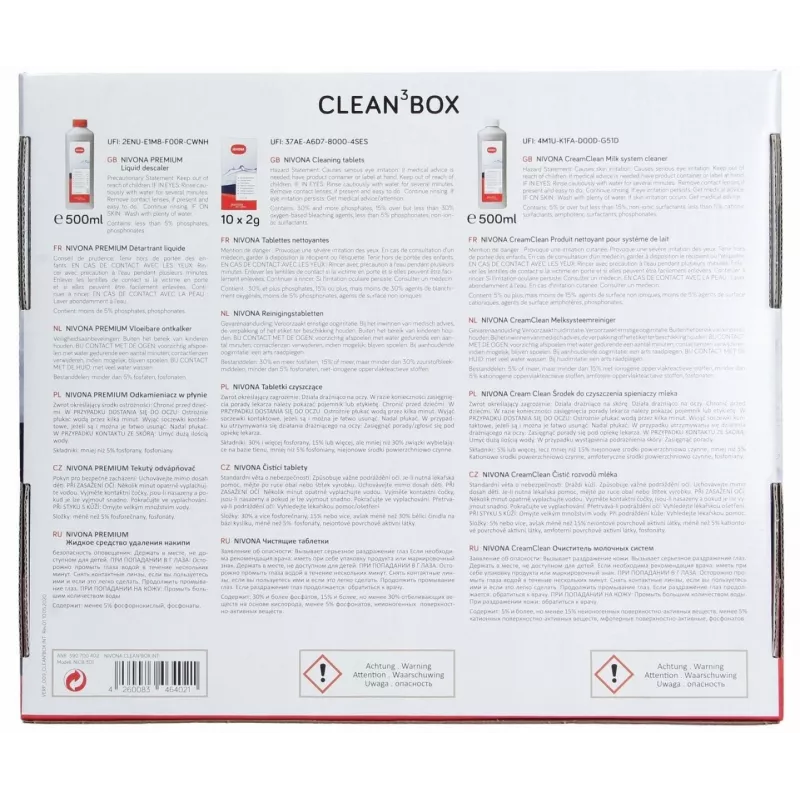 Valymo rinkinys Nivona Clean3Box 3 vnt. (modelis 390700402), skirtas Nivona kavos aparatams