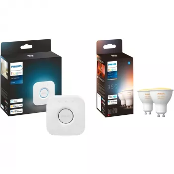 LED GU10 lemputės dviejų vienetų rinkinys su Hue Bridge – Philips Hue White Ambiance, pakeičia 35W