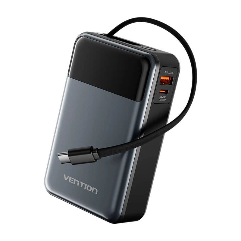 Nešiojama išorinė baterija Vention FHYB0 20000mAh 65W, 2× USB-C, 1× USB-A, juoda