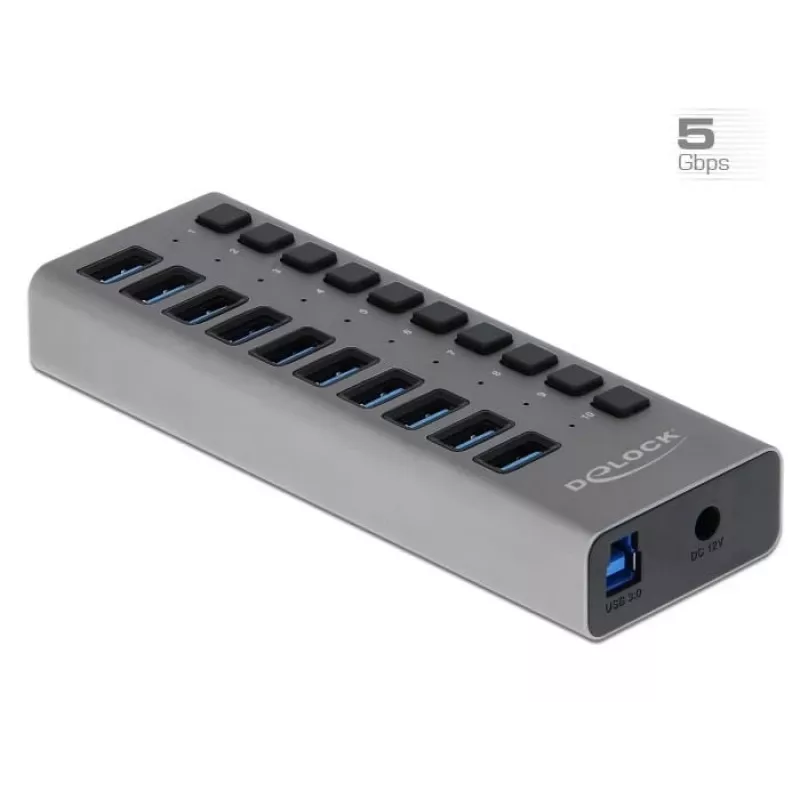 DeLOCK išorinis 5 Gbps USB šakotuvas su 10 prievadų + jungiklis