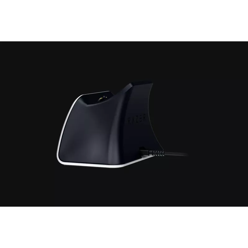 Krovimo stovas Razer RC21-01900100-R3U1 PlayStation 5 valdikliams — baltas, įkrauna vieną valdiklį, komplekte USB-C į USB-A kabelis