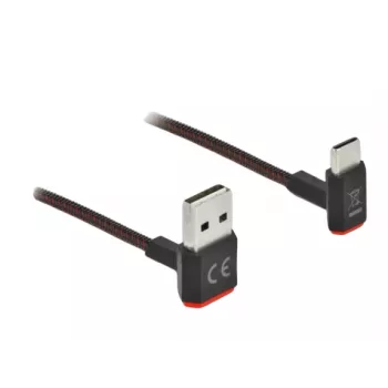 USB laidas DeLOCK EASY-USB 2.0 Type-A kištukas į Type-C patinas kampinis 0,2 m juodas
