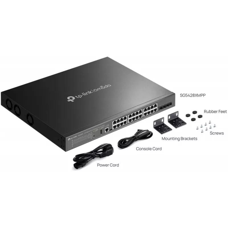 TP-Link SG5428XMPP tinklo komutatorius Valdomas L3 Gigabit Ethernet (10/100/1000) Maitinimas per Ethernet (PoE) Juoda