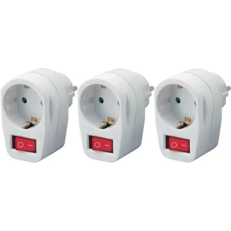 Sieninis jungiklis su kištukiniu lizdu 3-Pack Basetech 1-polis baltas