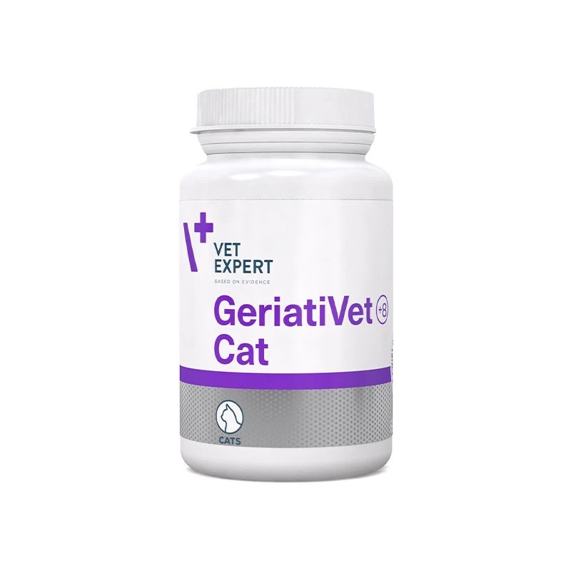 Maisto papildas VETEXPERT GeriatiVet Cat kapsulės 60 vnt. — parama vyresnio amžiaus katėms, smegenų veiklą gerinantis papildas, be glitimo ir sojos