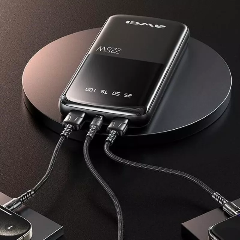 Awei PowerBank P10K 10000 MAh 22,5W Juoda/Juoda (10000mAh, 22W, 22.50Wh), Powerbank, Juoda