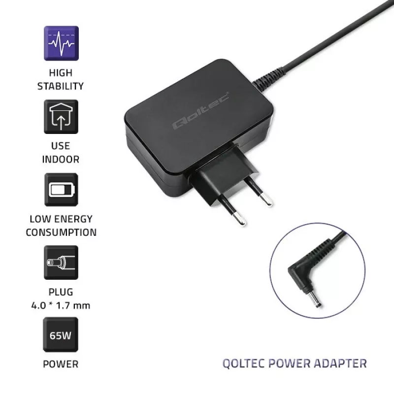 Qoltec 51026 maitinimo adapteris / inverteris Vidaus / lauko 65 W Juoda