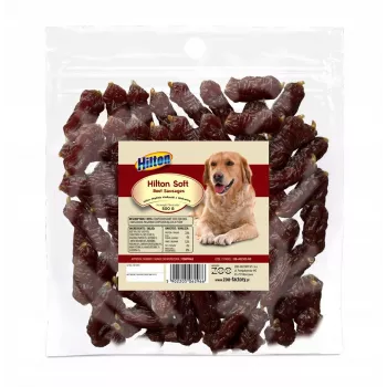 Šunų skanėstai Hilton Soft Sausages su jautiena 500 g — dantų priežiūros mokymo skanėstai, baltymai 33%, riebalai 4%