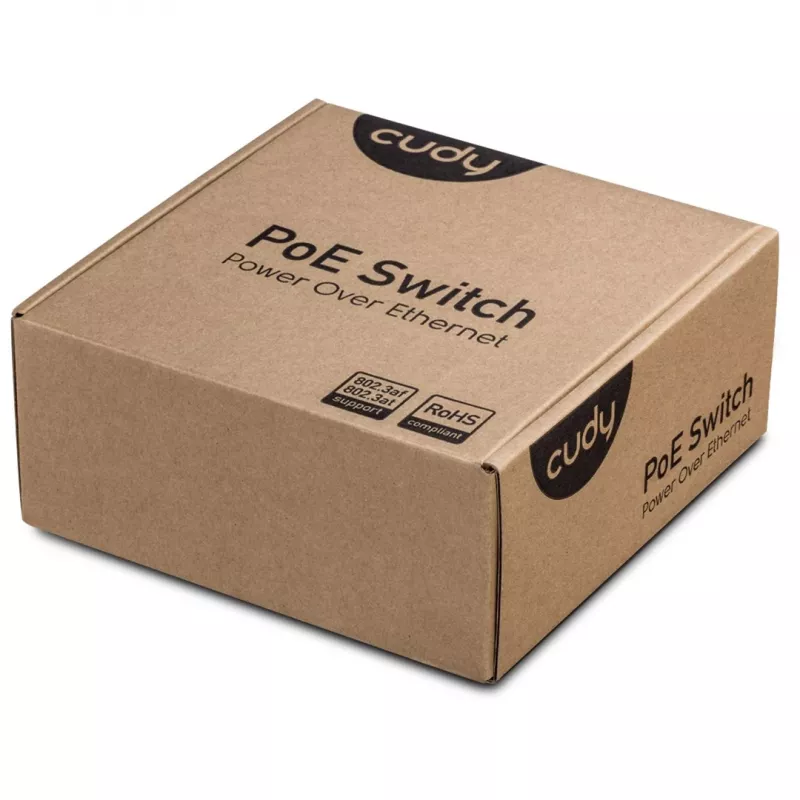 Tinklo komutatorius Cudy GS1005P — 5 prievadų Gigabit Ethernet su 4 PoE prievadais, 60W bendra galia, metalinis korpusas, montuojamas į stovą