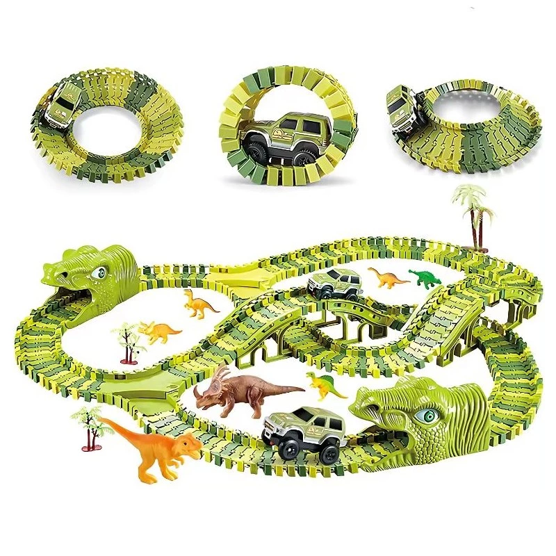 Didelis lenktynių takelis, Dino Park Extralink Toys, automobilis, dinozauras, dinozaurų parkas, XXL, 271 detalė
