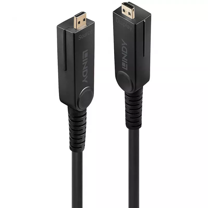Lindy 10 m šviesolaidinis hibridinis Micro-HDMI 18G kabelis su nuimamomis HDMI ir DVI jungtimis