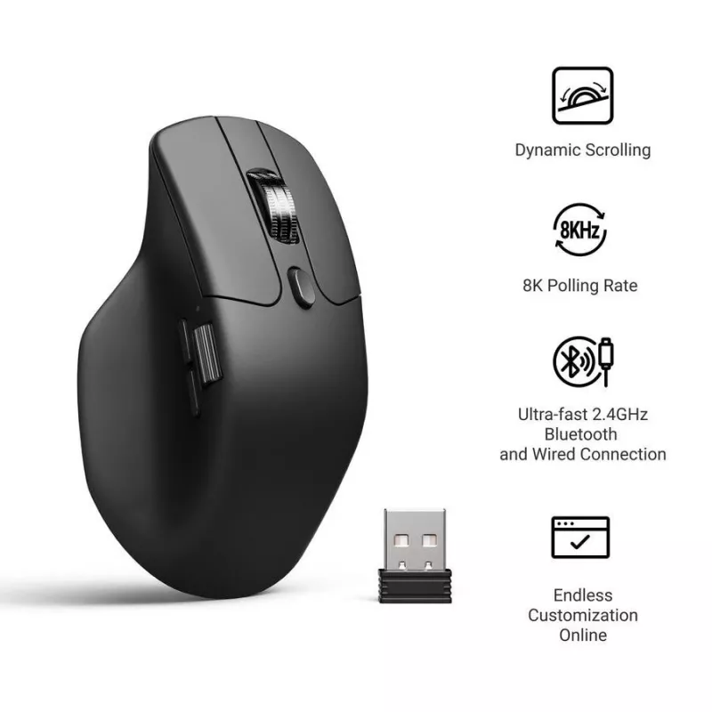 Pelė Keychron M6 Dešiniarankė Universali — Optinė, RF Belaidė + Bluetooth + USB-C, 30000 DPI, Juoda
