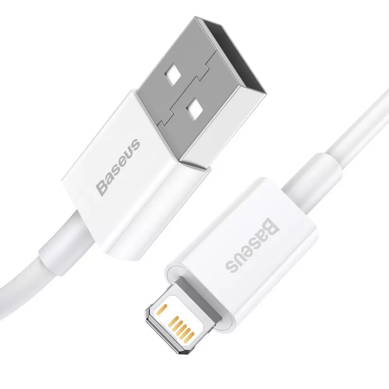 „Baseus CALYS-A02“ mobiliojo telefono laidas, baltas, 1 m, USB A / Lightning