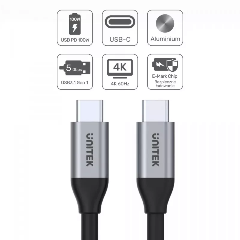 UNITEK C14091ABK USB laidas USB 3.2 Gen 2 2m USB C juodas