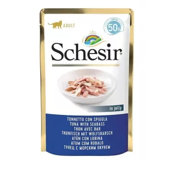 Šlapias kačių maistas Schesir Single Dish Tunas su ešeriu 50 g pakelis