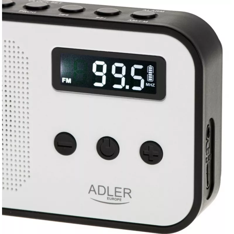 Nešiojamasis skaitmeninis radijas Adler AD 1907 — AM/FM, skaitmeninis imtuvas, žadintuvas, USB-C, 600 mAh baterija, LCD, 20 išsaugotų stočių, teleskopinė antena