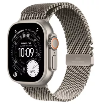 Išmanusis laikrodis Apple Watch Ultra 3 GPS + Cellular 49mm natūralaus titano korpusas su natūralaus titano Milano kilpa — 64 GB, OLED, 422 × 514, atsparus vandeniui 100 m, didelis
