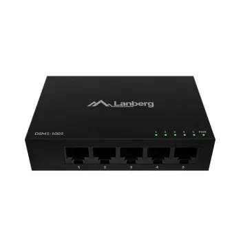 Tinklo komutatorius LANBERG DSM1-1005 5x 1 Gb/s nevaldomas stalinis, metalinis korpusas, 12V