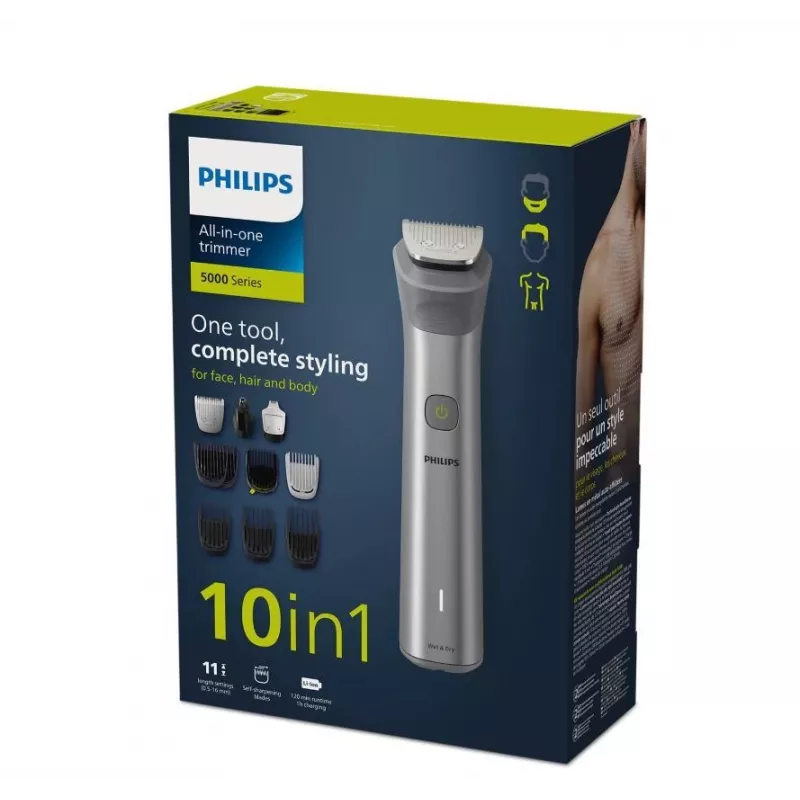 Philips All-in-One Trimmer MG5920/15 Series 5000, Stainless steel, 0.5 mm, 1.6 cm, 1 mm, Beard, Ear, Nose, baterija