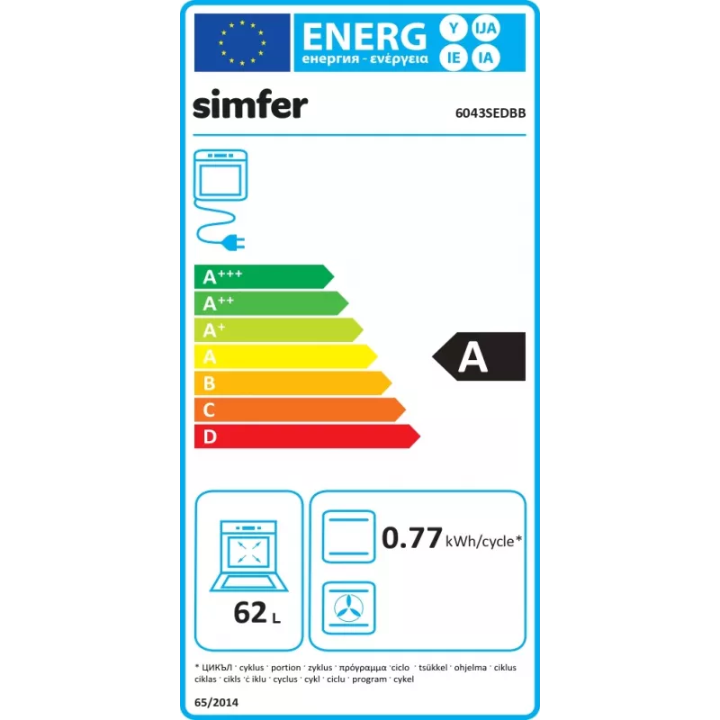 Simfer 6043SEDBB Laisvai pastatoma elektrinė viryklė, 62 l, balta
