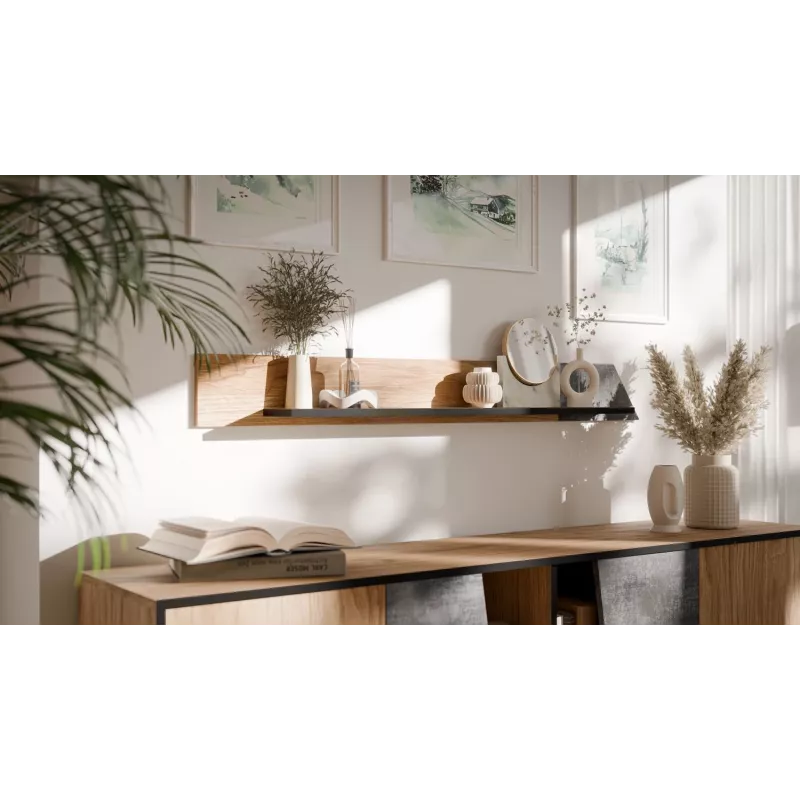 Plaukiojanti lentyna cama meble OVO 1300×200×150 mm ąžuolo/betono, medžio drožlių plokštė, montuojama ant sienos