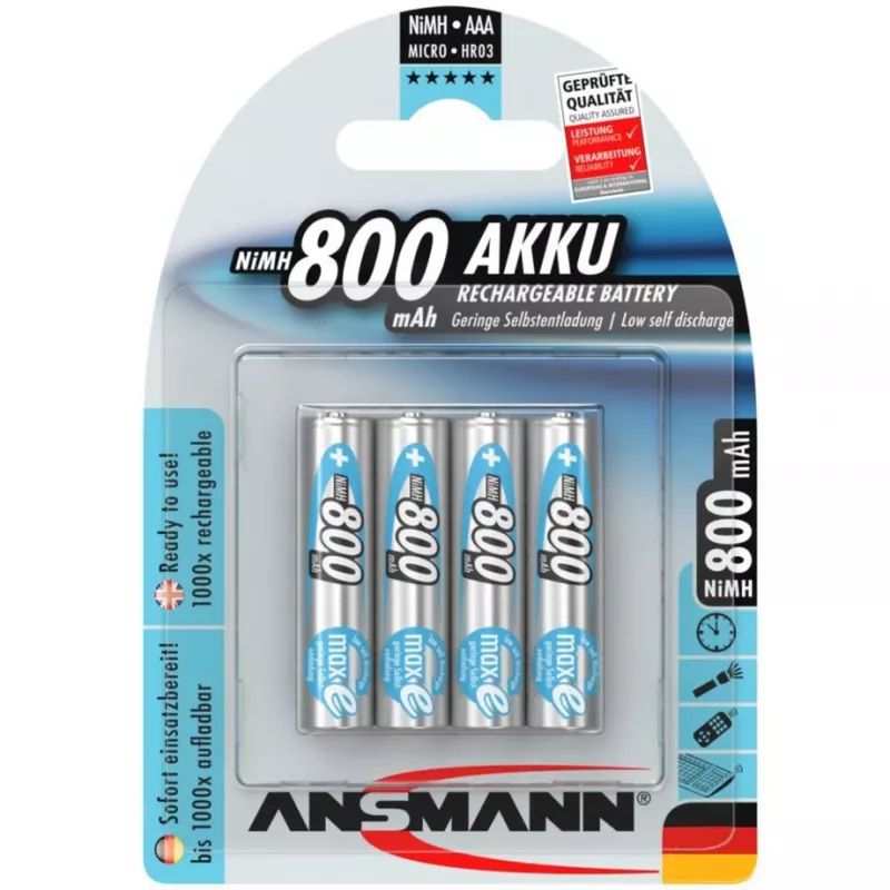 1x4 Ansmann maxE NiMH įkraunamos baterijos Micro AAA 800 mAh 5035042