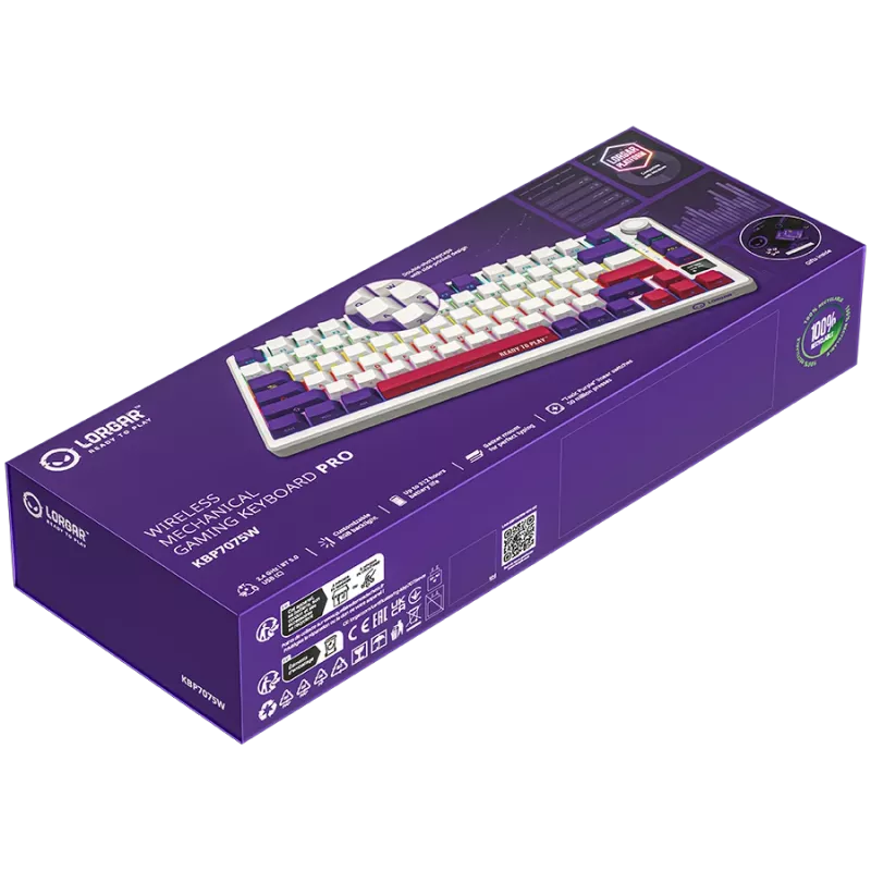 LORGAR KBP7075W, Belaidė 75% mechaninė žaidimų klaviatūra Pro, balta, EN išdėstymas
