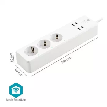 Nedis WIFIP312FWT - SmartLife prailginimo lizdas - Wi-Fi - 3x F tipo lizdai (CEE 7 -3) - 4 x USB - 3