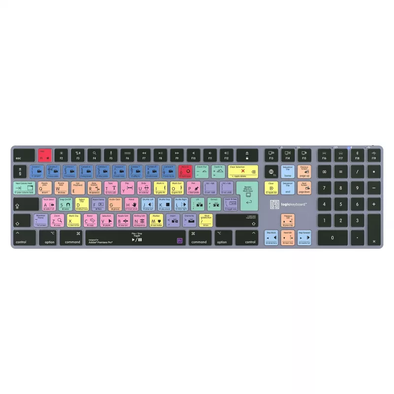 LogicKeyboard Titan DE Mac klaviatūra, skirta Adobe Premiere Pro CC — vokiškas išdėstymas
