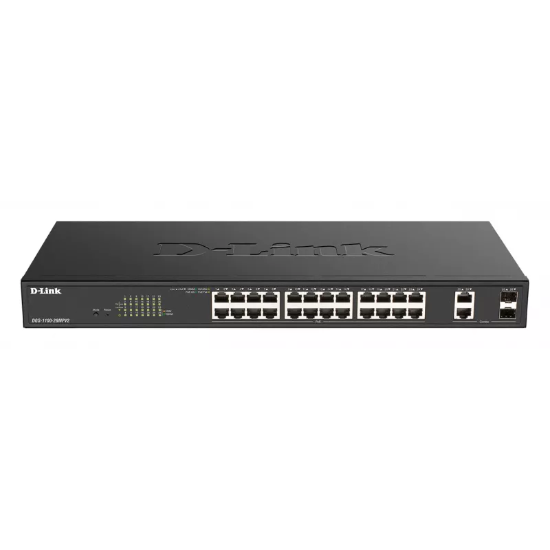 D-Link DGS-1100-26MPV2/E tinklo komutatorius Valdomas L2 Gigabit Ethernet (10/100/1000) Power over Ethernet (PoE) Juoda