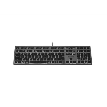 Laidinė A4Tech klaviatūra FX60H USB QWERTY — viso dydžio 100%, baltai apšviesta, pilka, USB šakotuvas