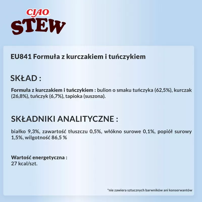 Drėgnas kačių skanėstas INABA Ciao Stew su vištiena ir tunu 40 g pakelis, mėsingas pakelis, 86,5 % drėgmės